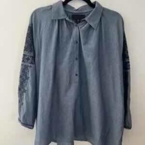 Nili Lotan Women's Blue Abby Romanian Embroidered‎ Blouse Size Small Chambray